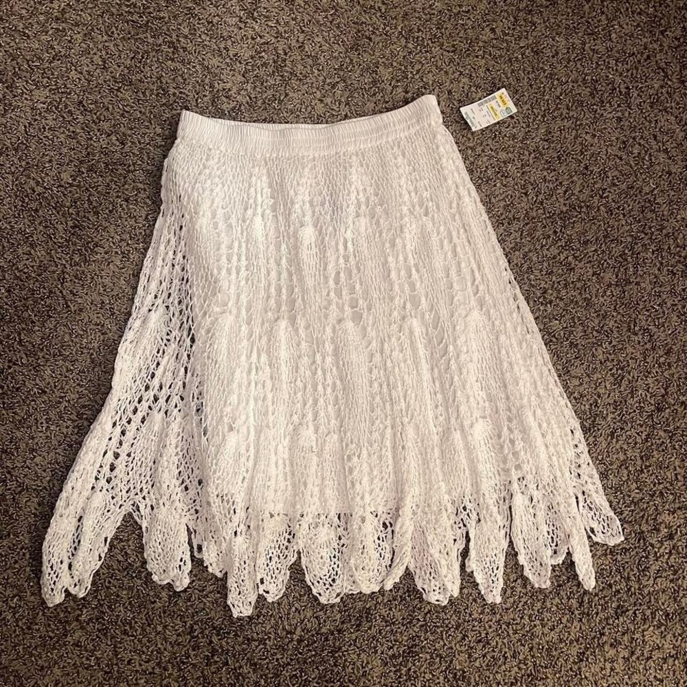 Vintage Deadstock Crochet White Midi Skirt Boho Spring Whimseygoth Indie